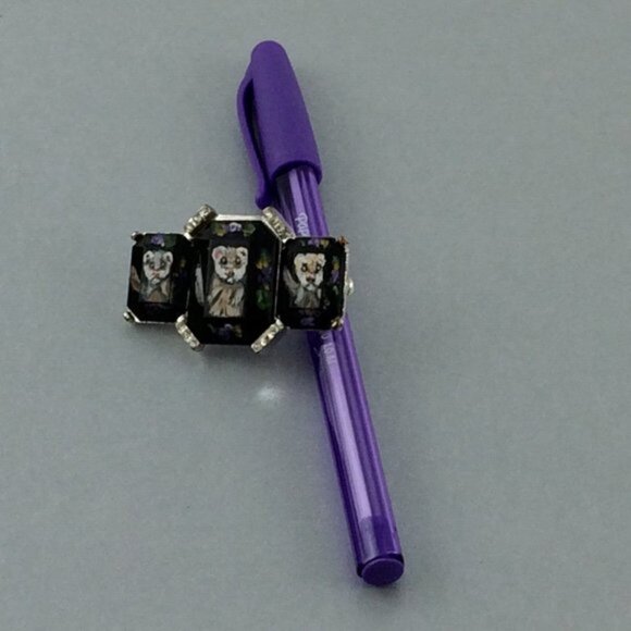 Hand-Painted Ferret Black Brooch Pin Silvertone Metal  Pet Artisan Polecat - Picture 16 of 16